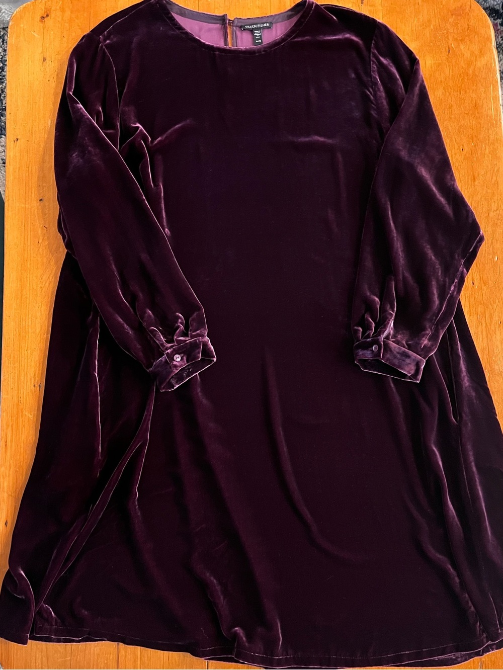 Eileen Fisher Crew Neck Silk & Viscose Midi Dress Burgundy Sustainable Fashion